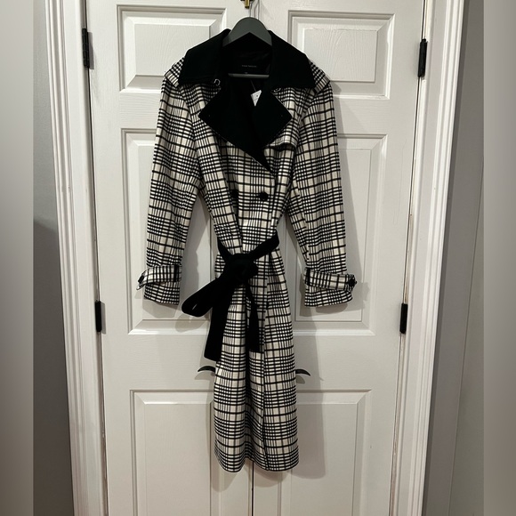 NWT Ann Taylor Twill Plaid Trench Coat Size L - Picture 5 of 7